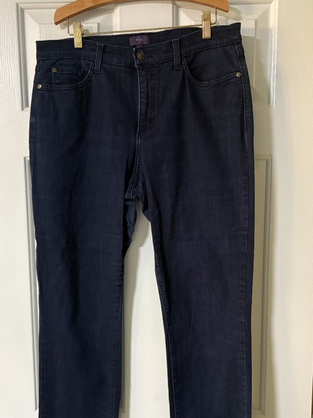 NYDJ dark denim straight leg jeans, size 12